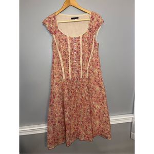 Peruvian Connection Short Sleeve Cotton Floral Midi Tea Dress Size 10 lace